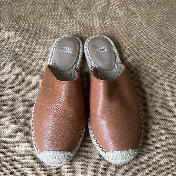 Eileen Fisher Kai Tumbled Leather Espadrille COGNAC Size 7 1/2 Sold Out - Picture 5 of 16